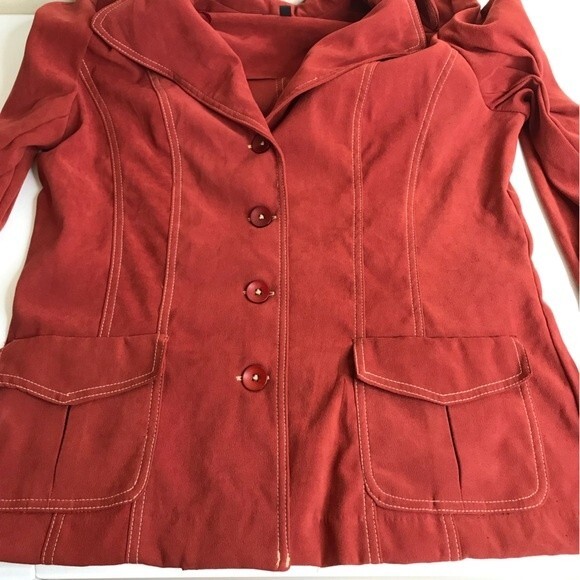 Studio I Retro Style Contrast Stitch Wide Lapel Rust Jacket Pockets Women 16 - Picture 4 of 13